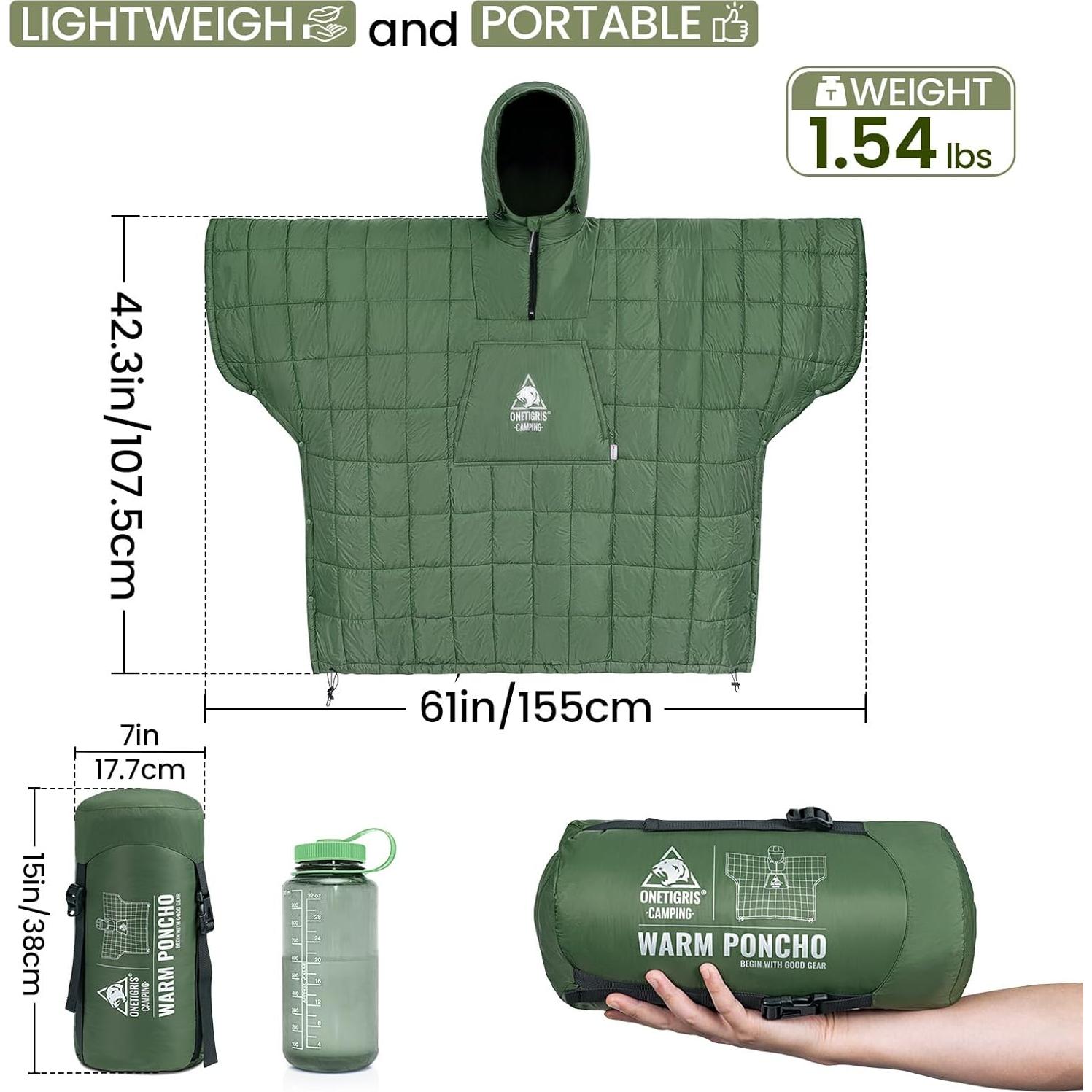 Manta de Camping OneTigris Poncho Aislante 3M Thinsulate Verde