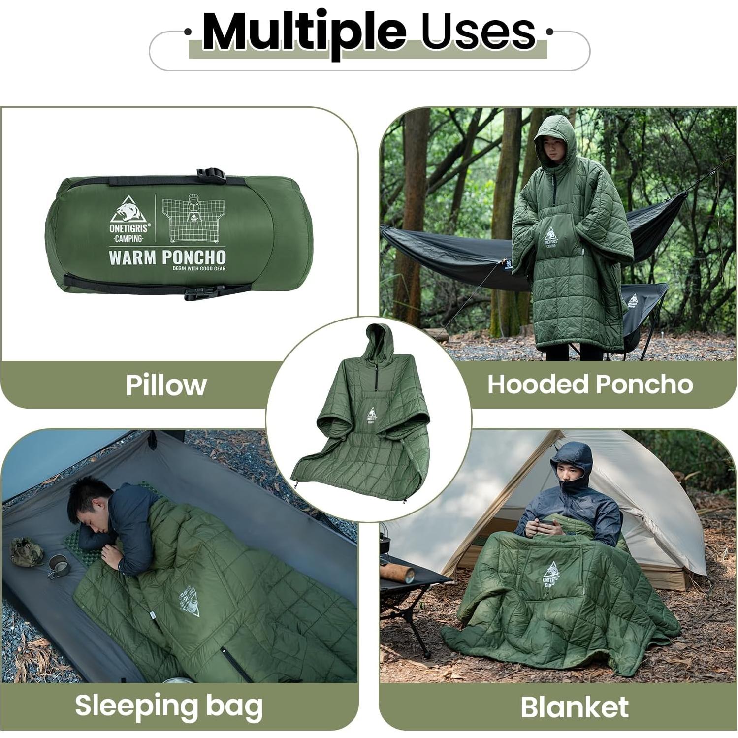Manta de Camping OneTigris Poncho Aislante 3M Thinsulate Verde