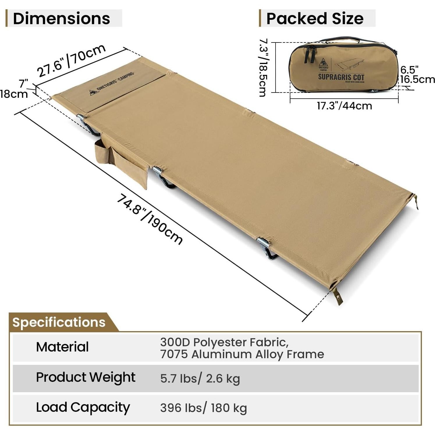 Cama de Camping OneTigris SUPRAGRIS Plegable 400lbs Marrón