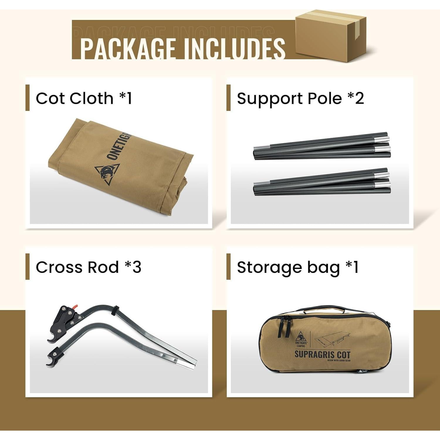 Cama de Camping OneTigris SUPRAGRIS Plegable 400lbs Marrón