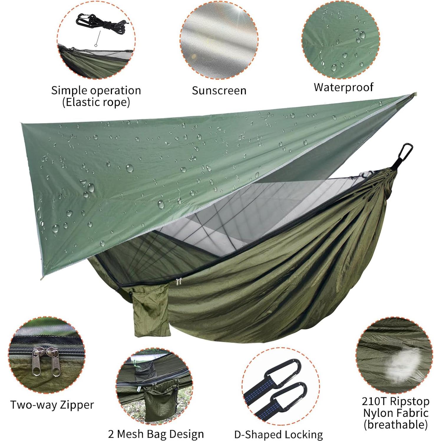Hamaca de Camping NewDoar con Red Mosquitera y Toldo 290x140cm