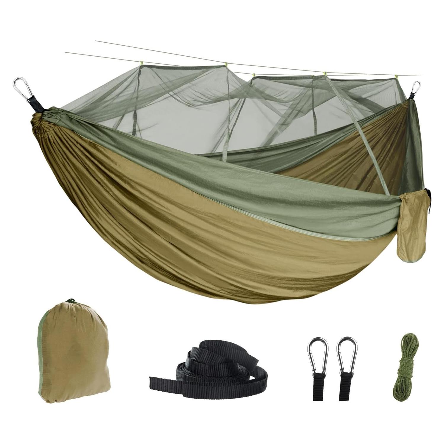 Hamaca Camping RANIT con Red Mosquitera 260x140cm Verde Militar