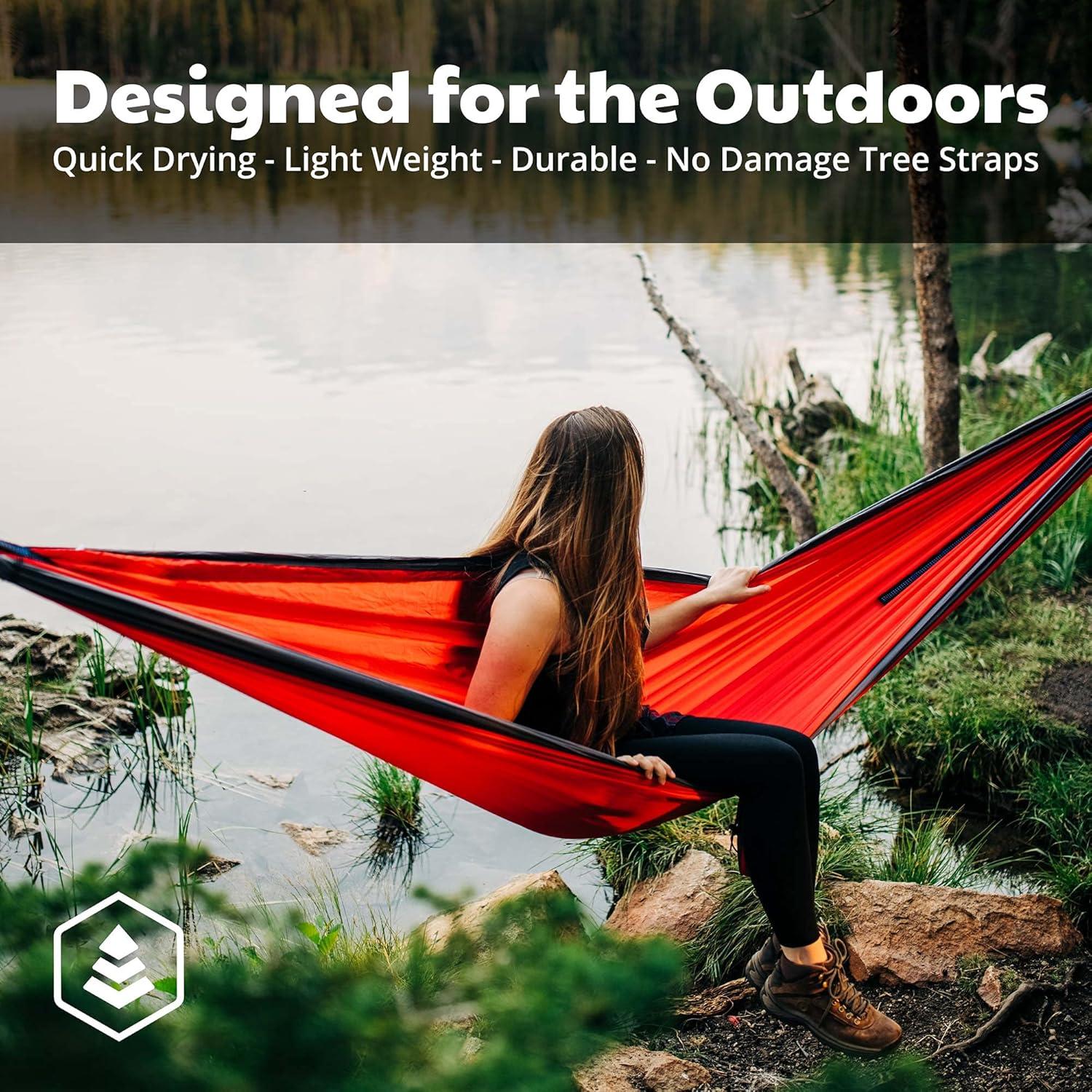 Hamaca Ligera y Portátil Evergreen Doble para Camping Rojo