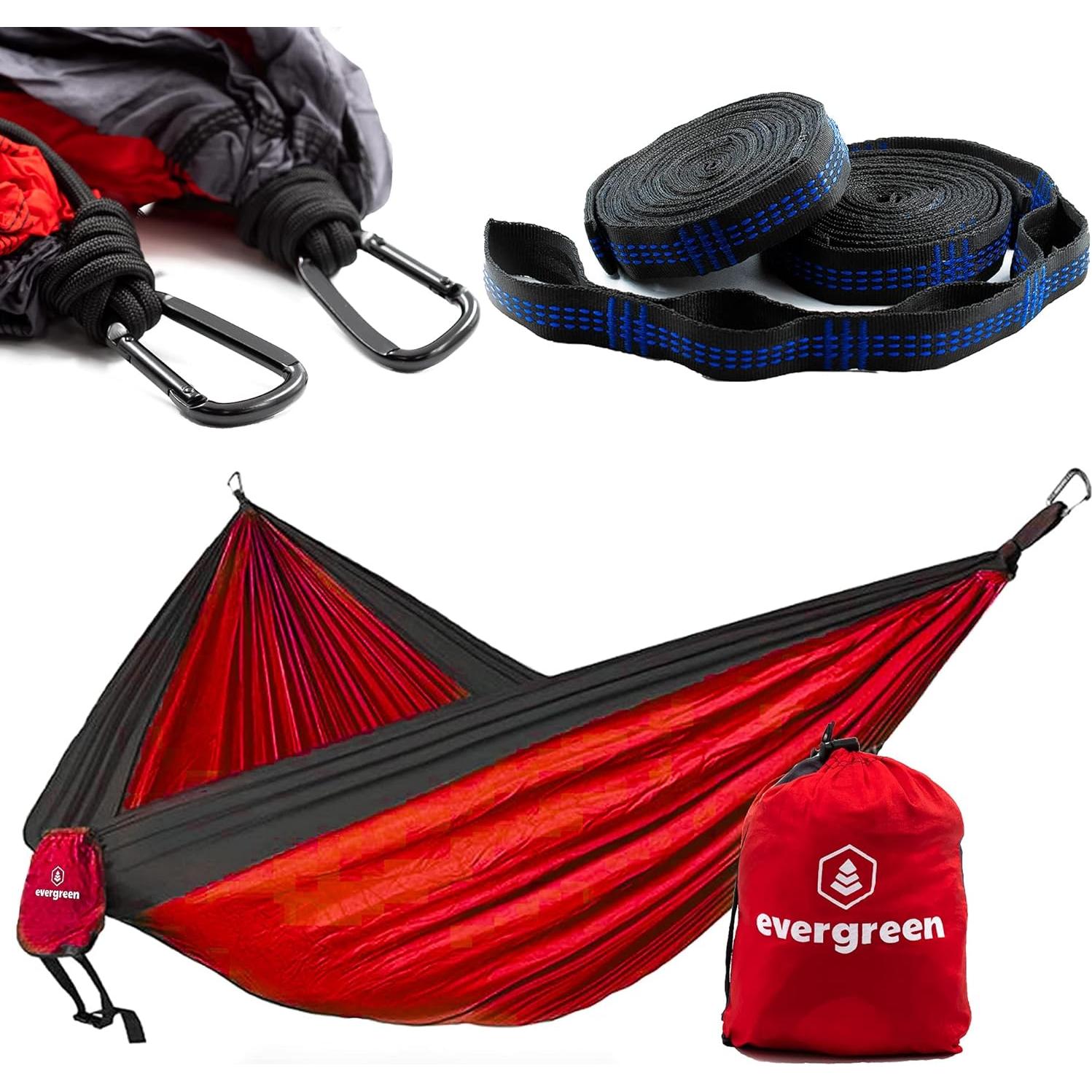 Hamaca Ligera y Portátil Evergreen Doble para Camping Rojo