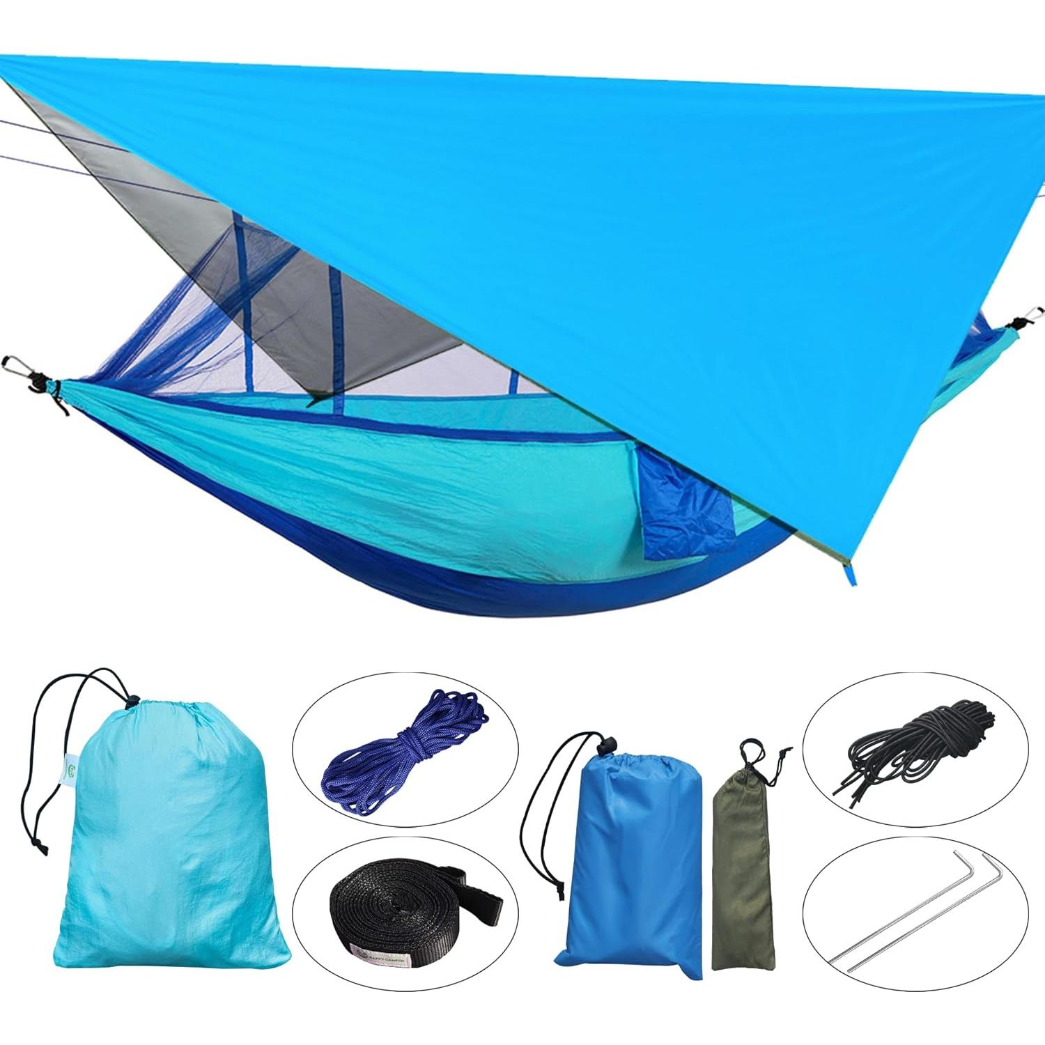 Hamaca de Camping Happy Camper Individual con Cubierta de Lluvia