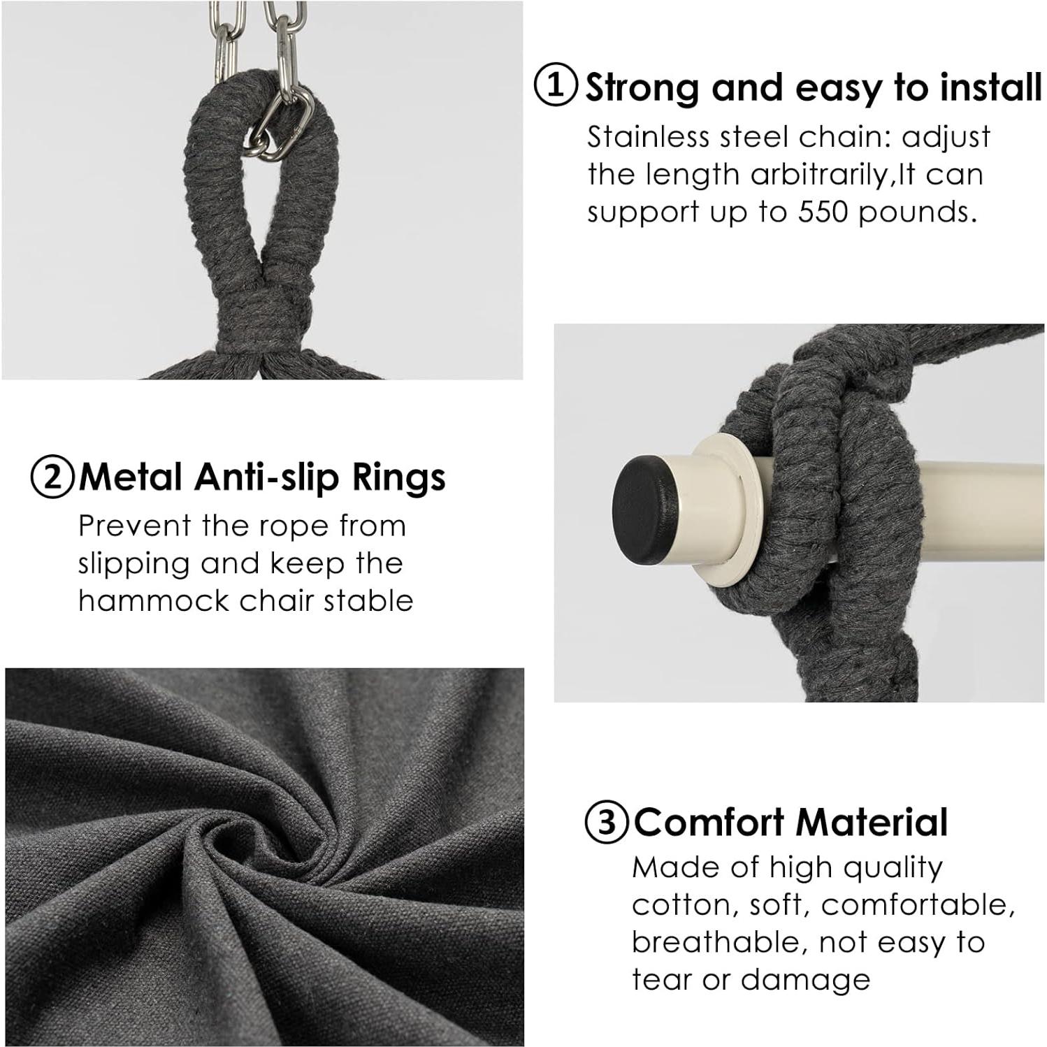 Silla Hamaca Colgante Y-STOP Gris Oscuro, 227 Kg, 2 Cojines