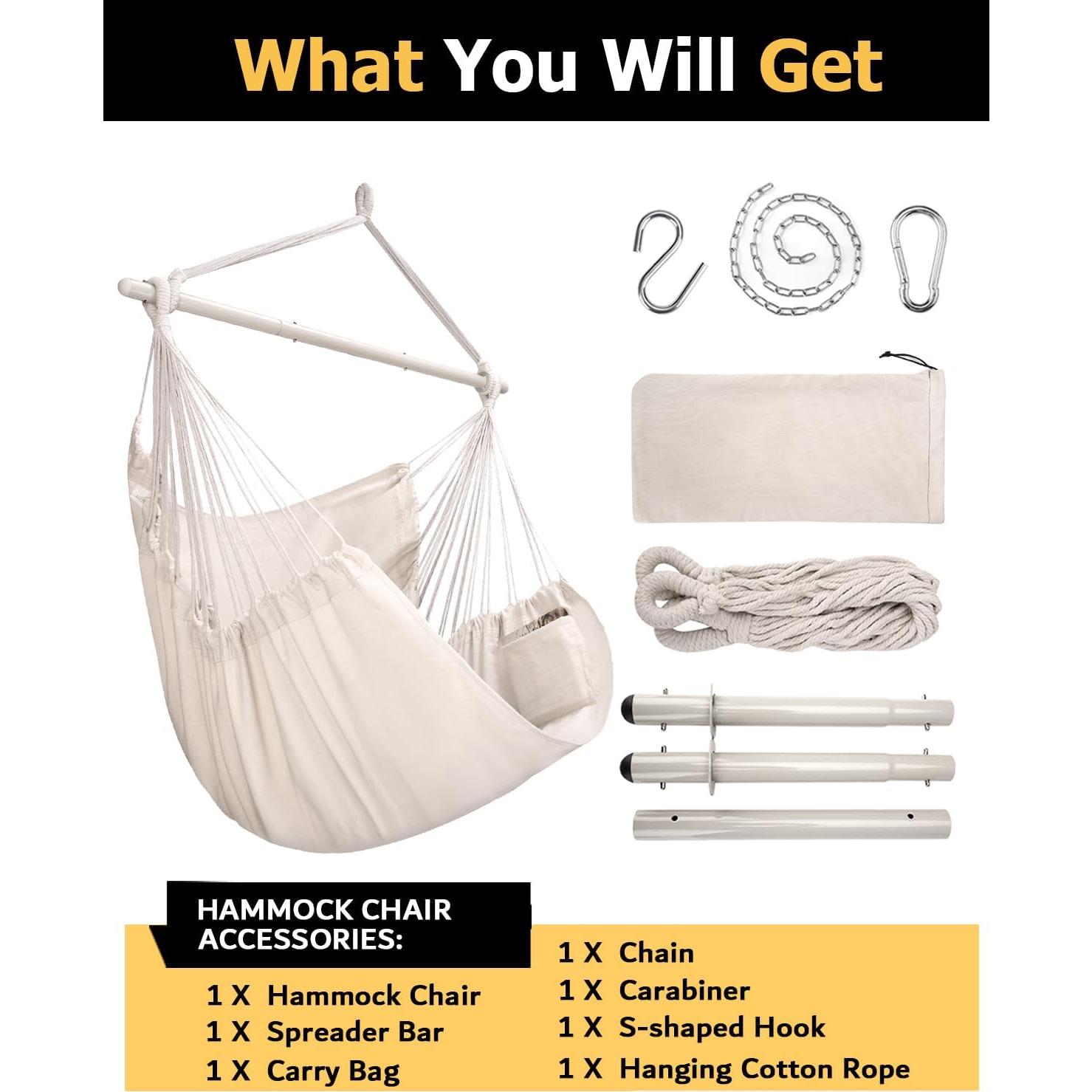 Silla Colgante Hamaca ADVOKAIR Beige 180x120cm 227kg