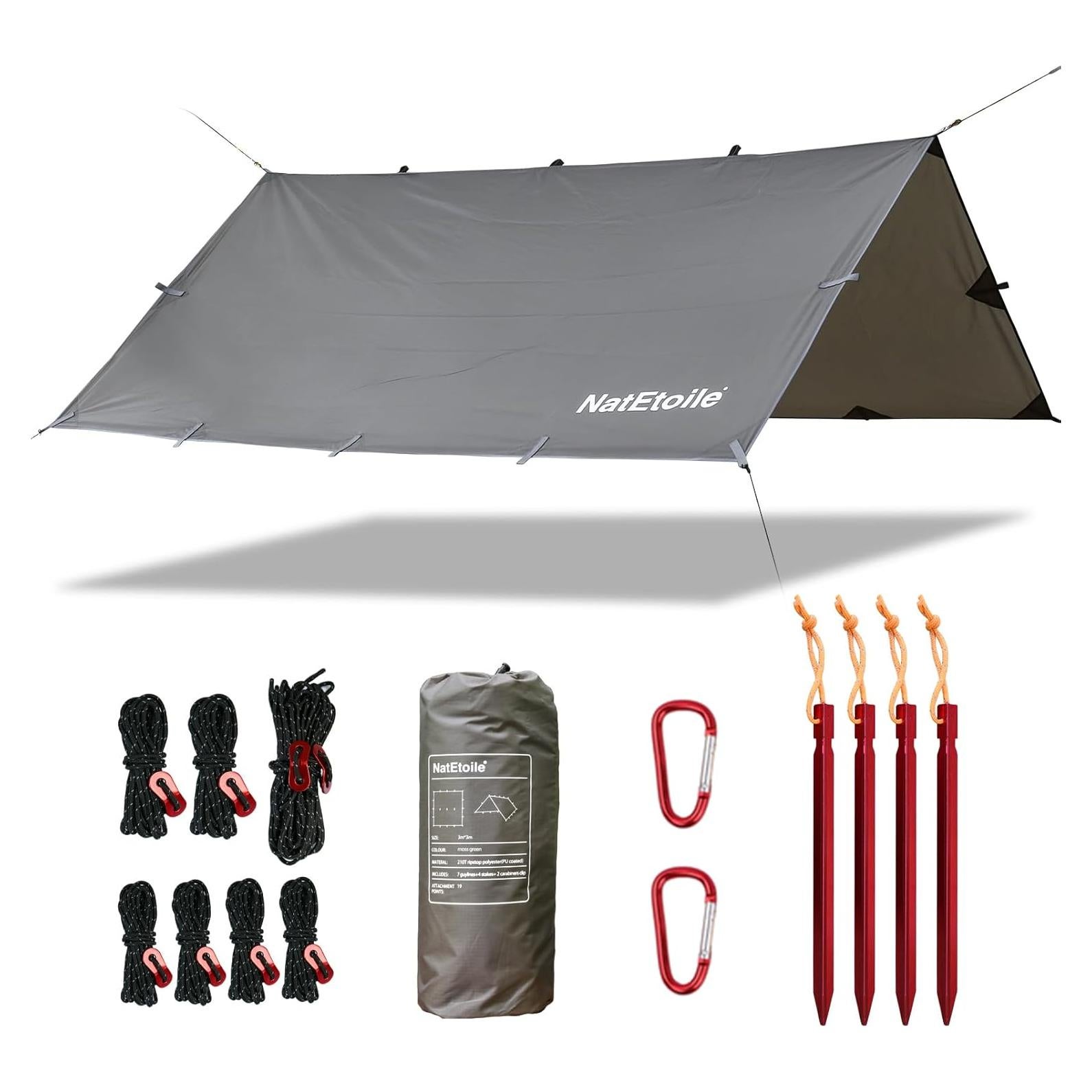 Toldo de Camping NatEtoile 3x3m Impermeable Verde Musgo