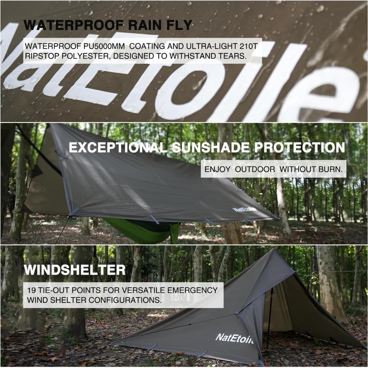 Toldo de Camping NatEtoile 3x3m Impermeable Verde Musgo