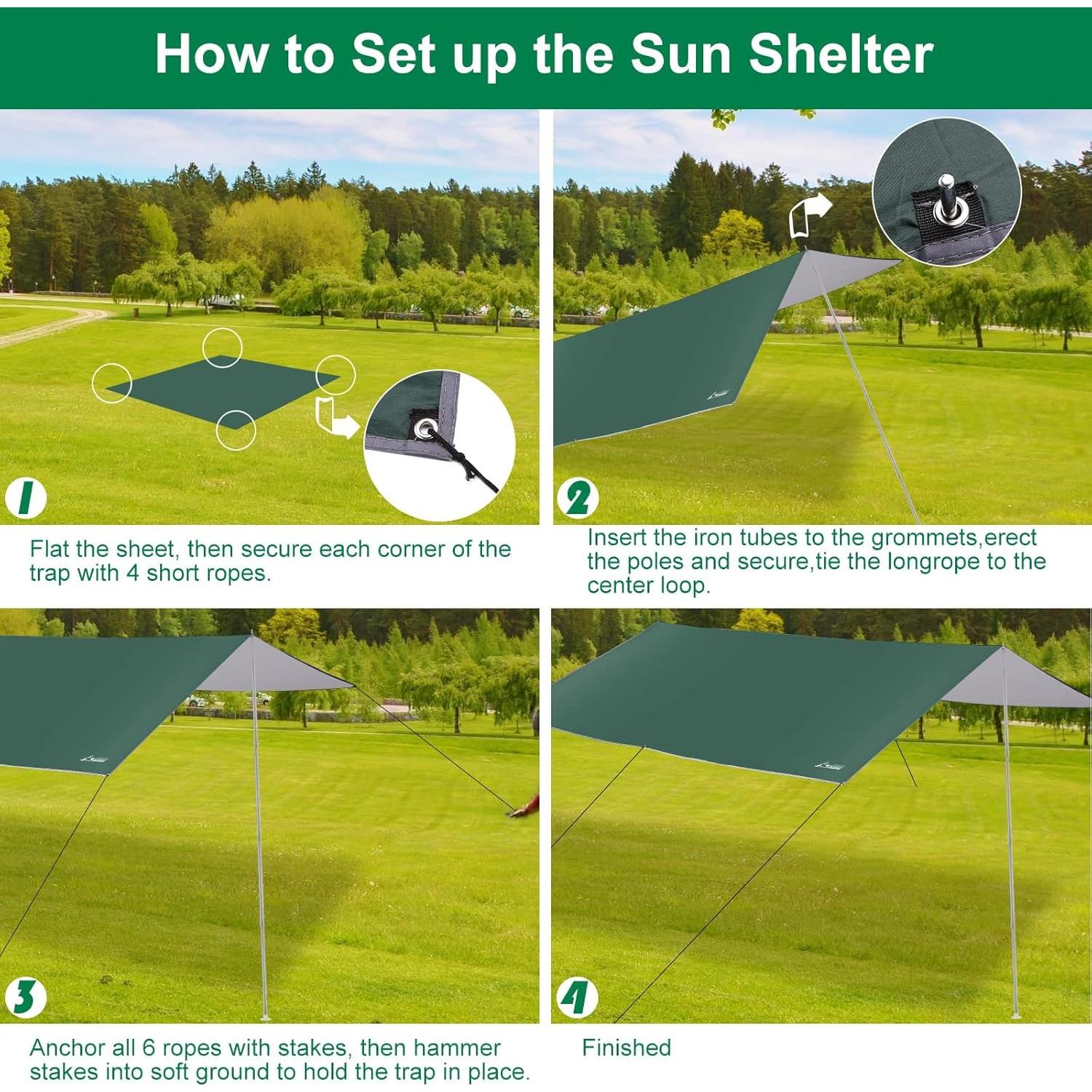 Lona de Camping WADEO 3.05x3.05m Impermeable y Ligera