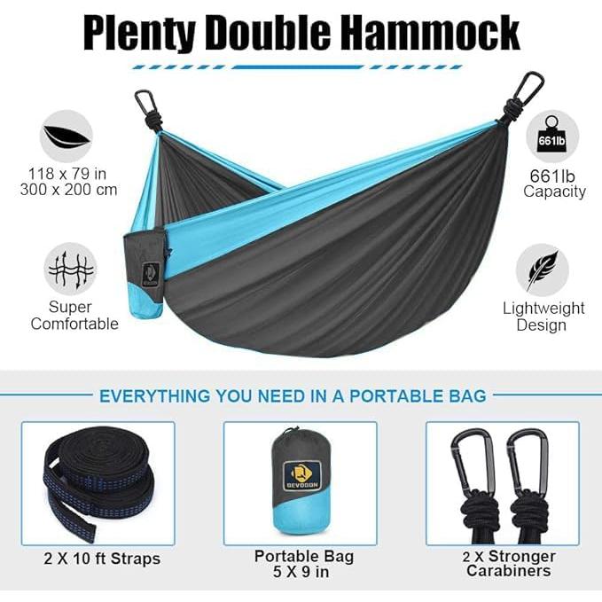 Hamaca Doble de Camping Qevooon 210T Nylon 299.37 kg
