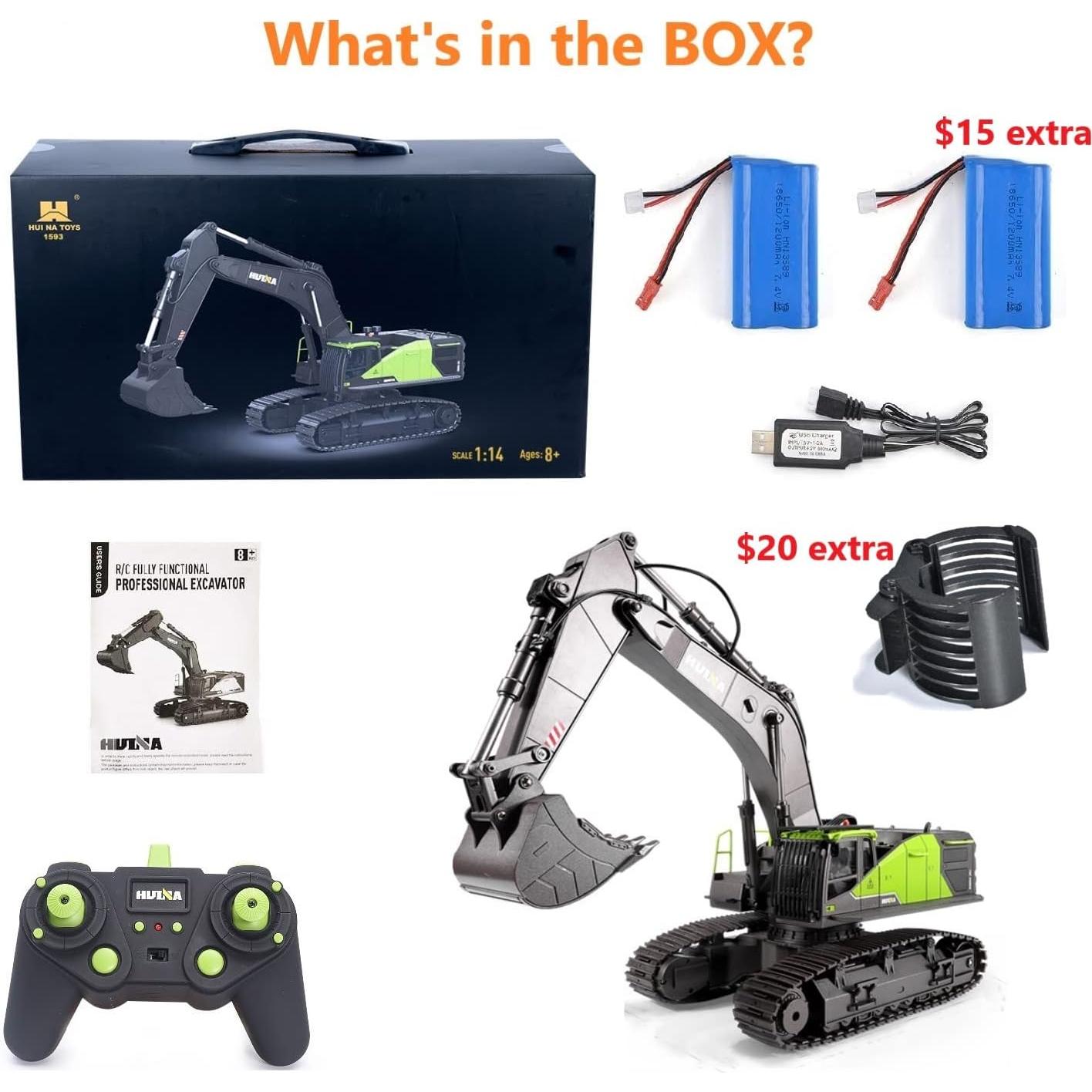 Excavadora RC Huina 1593 1:14 Escala 22 Canales Metal