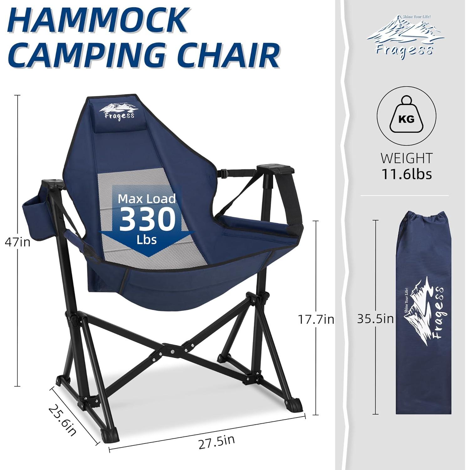 Silla de Hamaca Plegable Fragess Azul con Respaldo Ajustable 150kg