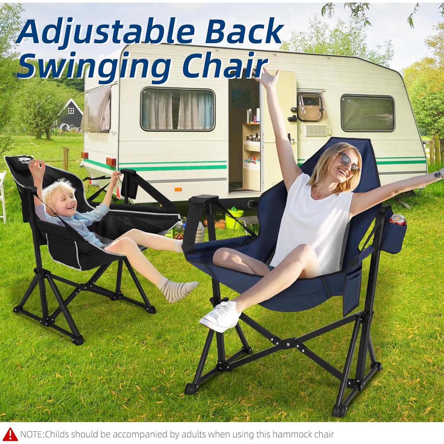 Silla de Hamaca Plegable Fragess Azul con Respaldo Ajustable 150kg