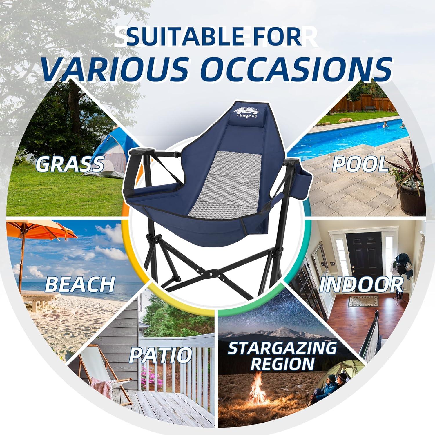 Silla de Hamaca Plegable Fragess Azul con Respaldo Ajustable 150kg