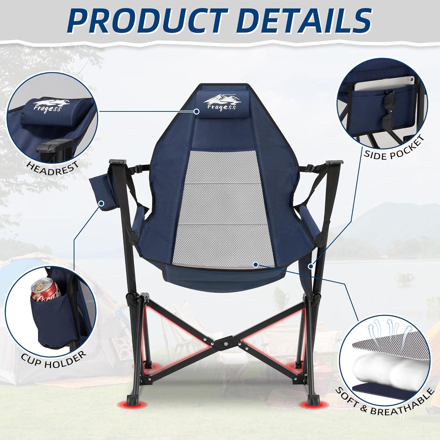 Silla de Hamaca Plegable Fragess Azul con Respaldo Ajustable 150kg