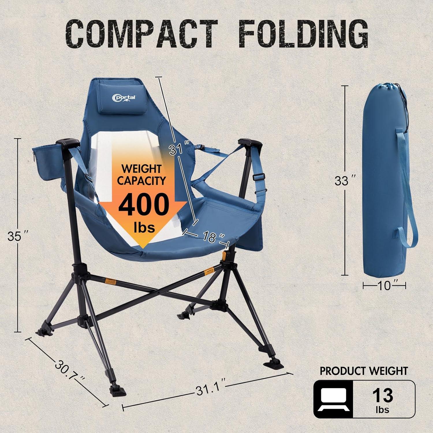 Silla de Camping Colgante Portal, Respaldo Alto, 181.4 kg, Azul