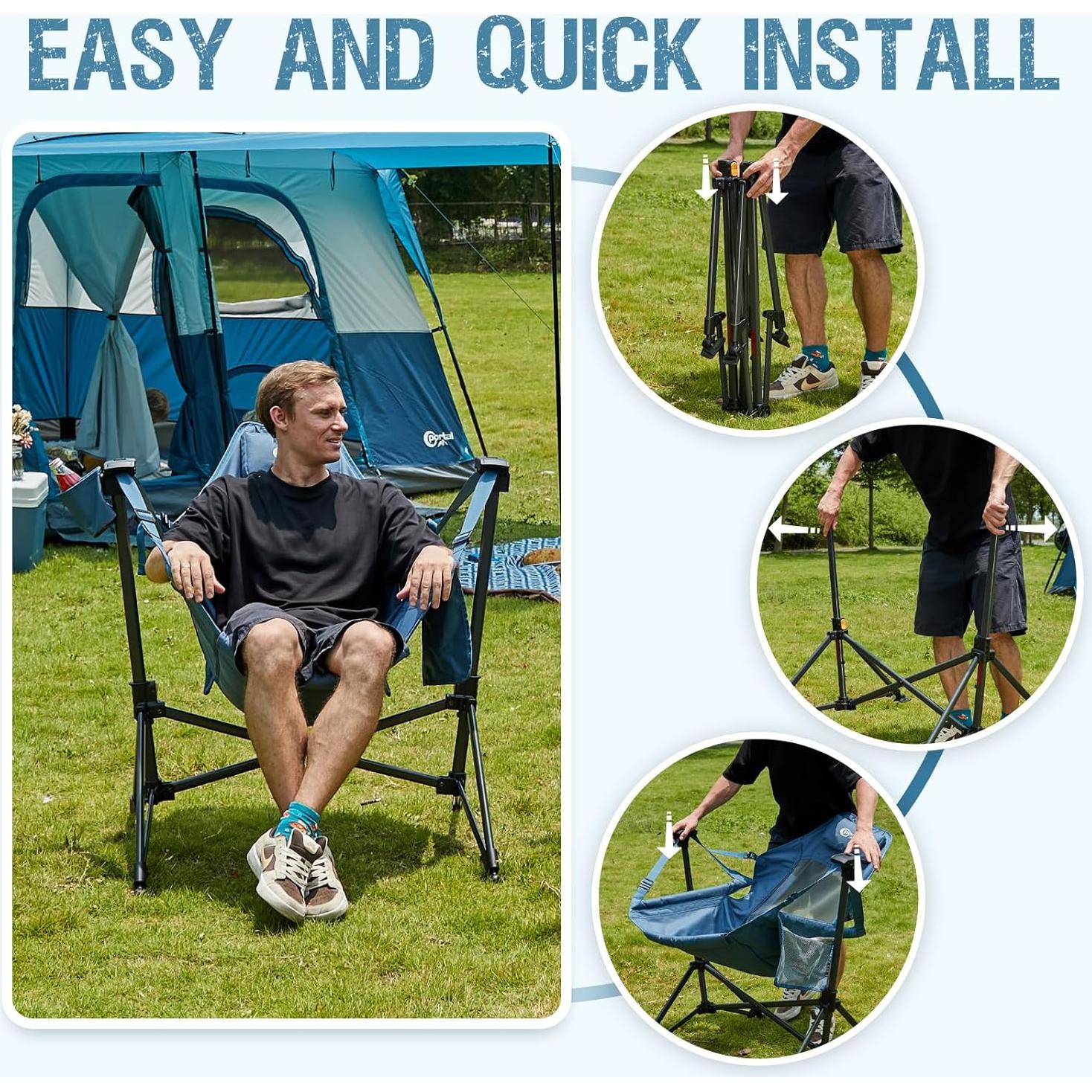 Silla de Camping Colgante Portal, Respaldo Alto, 181.4 kg, Azul