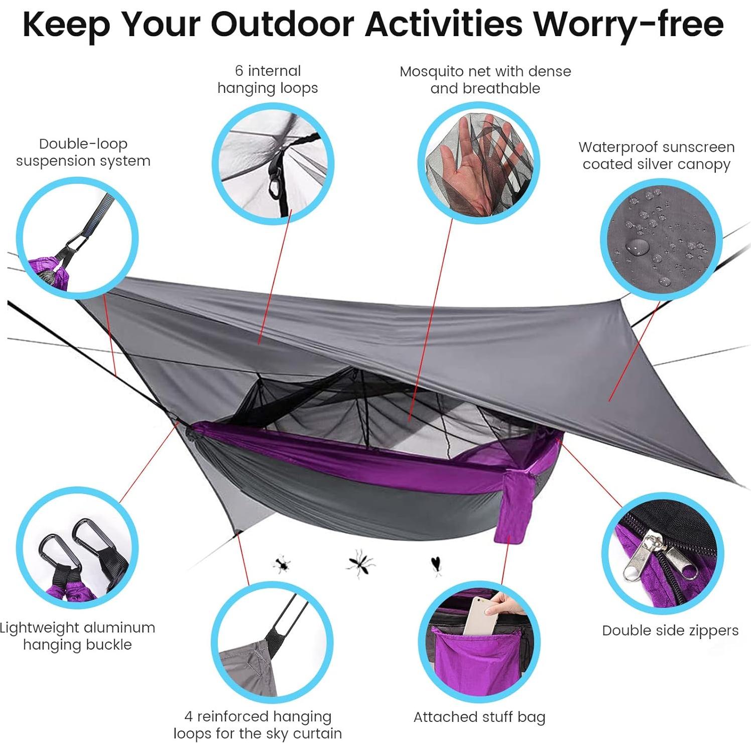 Hamaca de Camping MIFXIN con Red Mosquitos y Toldo Impermeable