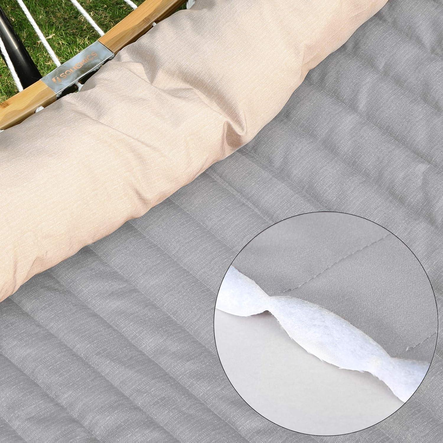 SONGMICS Hammock, Quilted Hammock with Curved Bamboo Spreaders, Pillow, 78.7 x 55.1 Inches, Portable Padded Hammock Holds up to 495 lb, Gray and Beige UGDC34CG
