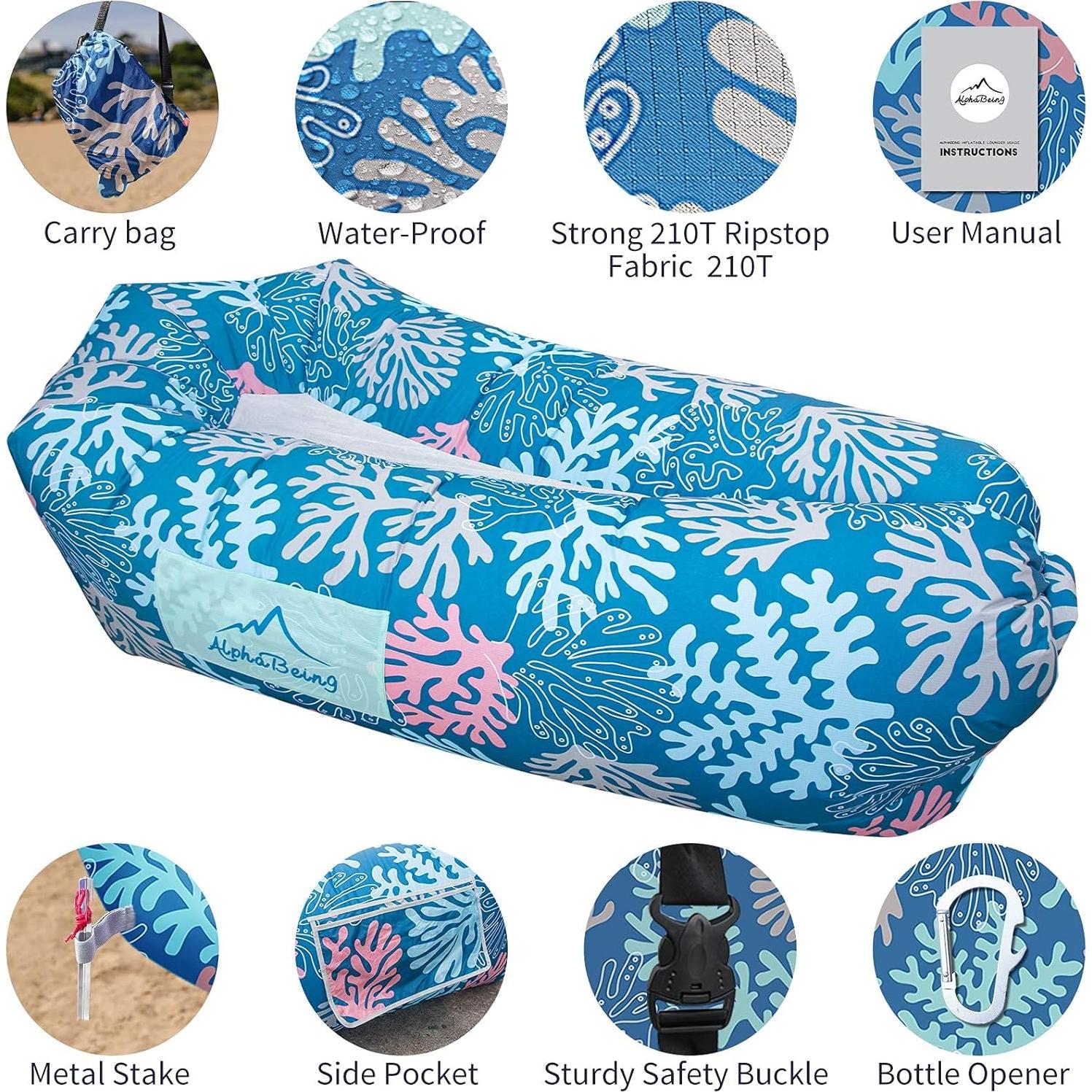 Sofá Inflable Portátil AlphaBeing Coral Marino 2 Personas