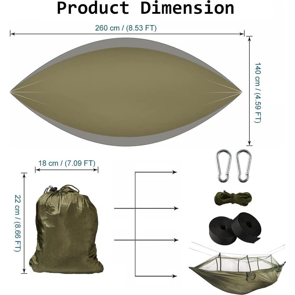 Hamaca de Camping AuMoHall con Red Mosquitera 2.60x1.40m Verde