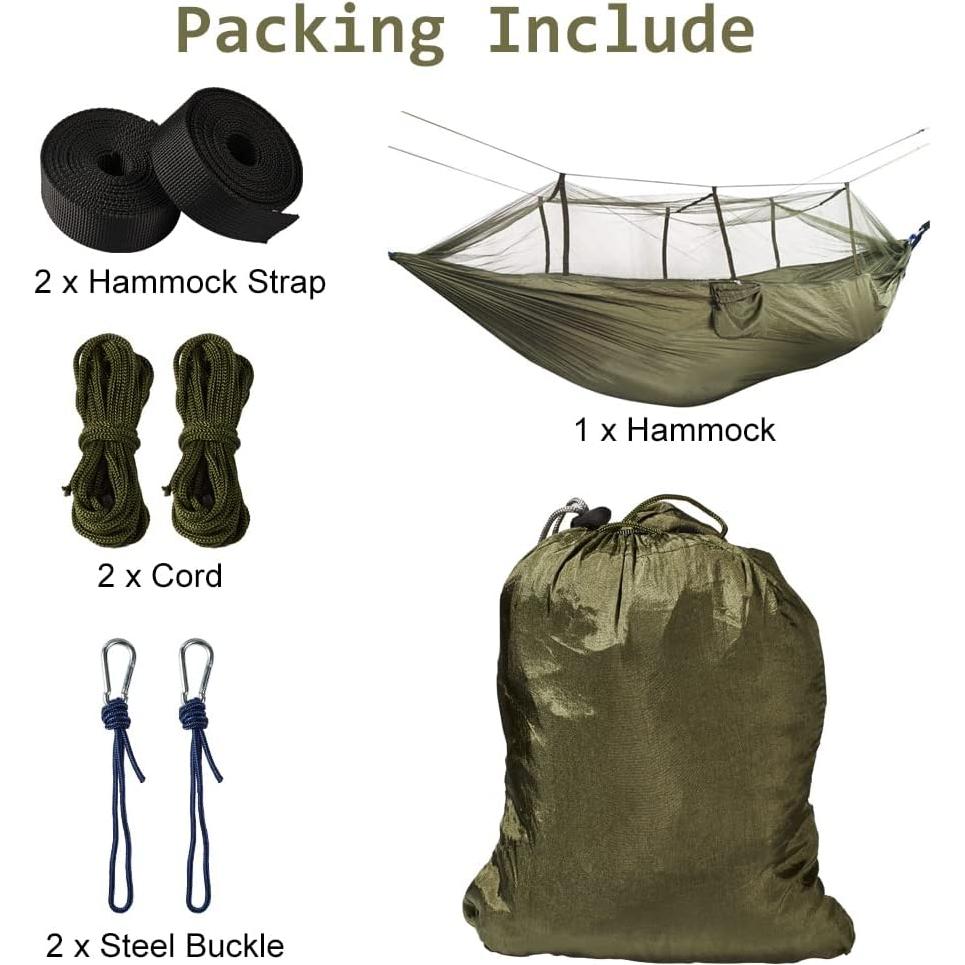 Hamaca de Camping AuMoHall con Red Mosquitera 2.60x1.40m Verde