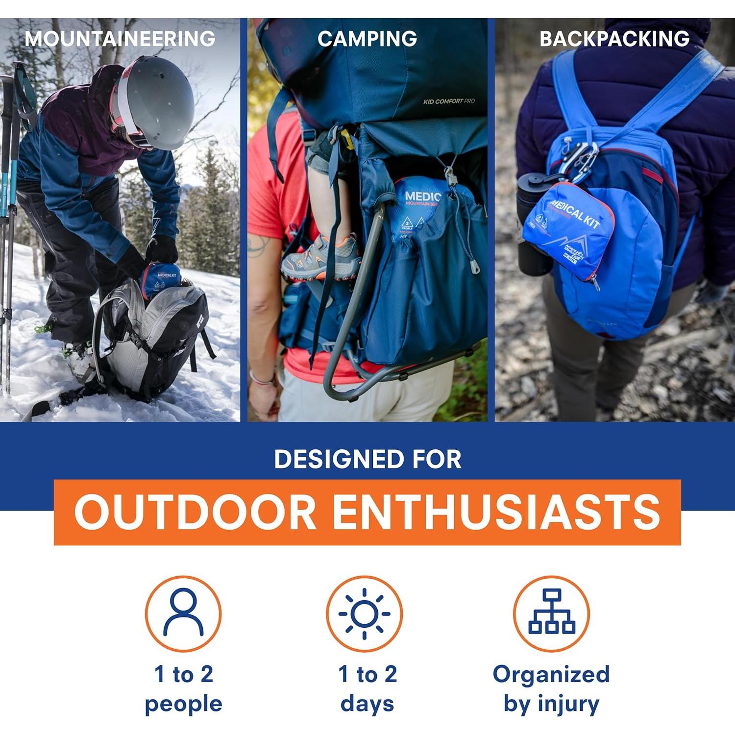 Kit de Primeros Auxilios Adventure Medical Kits - Senderismo - Para 2 Personas - Incluye Almohadilla de Trauma y Guía