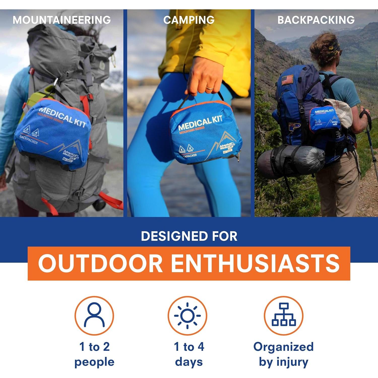 Kit Médico de Primeros Auxilios Adventure Medical Kits - Mochilero - Para 2 Personas - 4 Días - Azul/Naranja