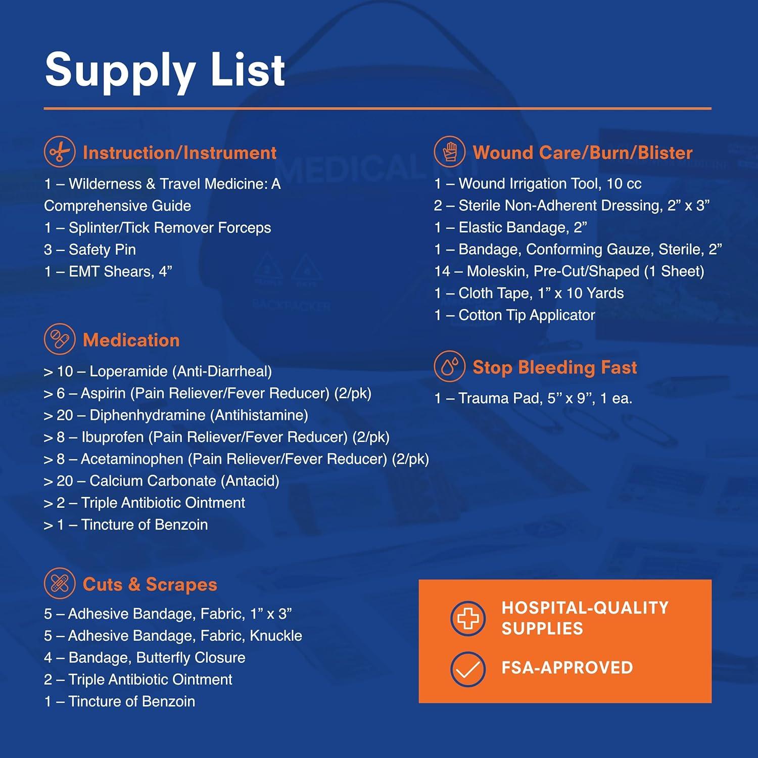 Kit Médico de Primeros Auxilios Adventure Medical Kits - Mochilero - Para 2 Personas - 4 Días - Azul/Naranja