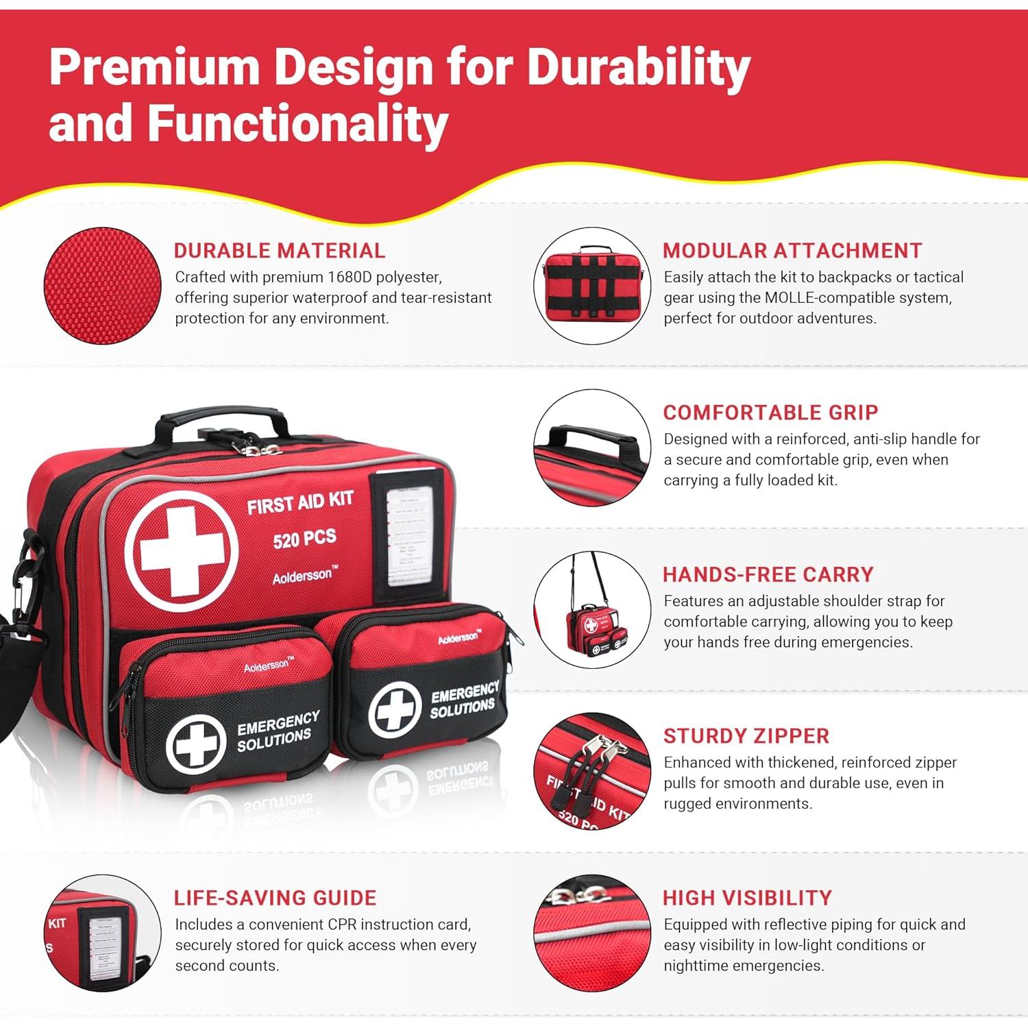 Kit de Primeros Auxilios Aoldersson 520 Piezas para Emergencias