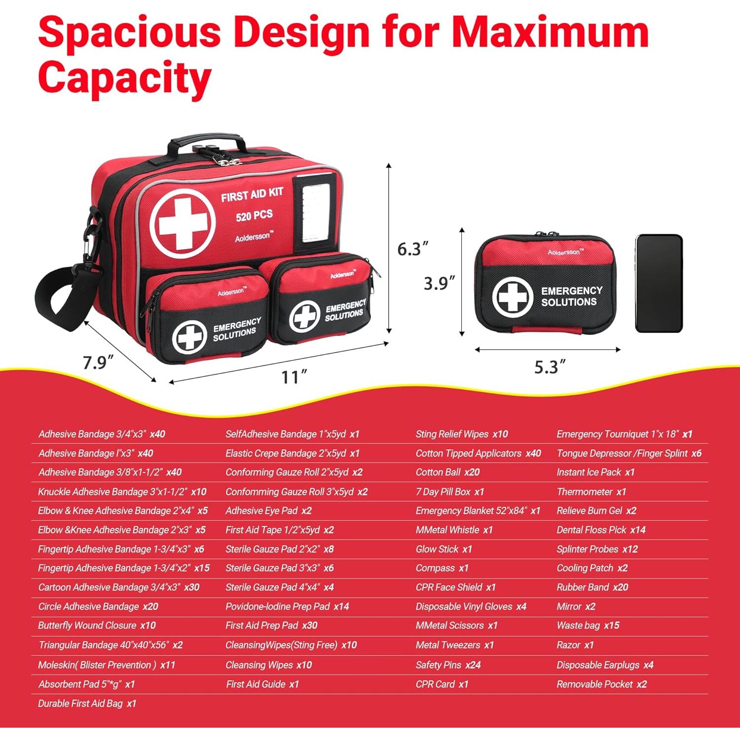 Kit de Primeros Auxilios Aoldersson 520 Piezas para Emergencias