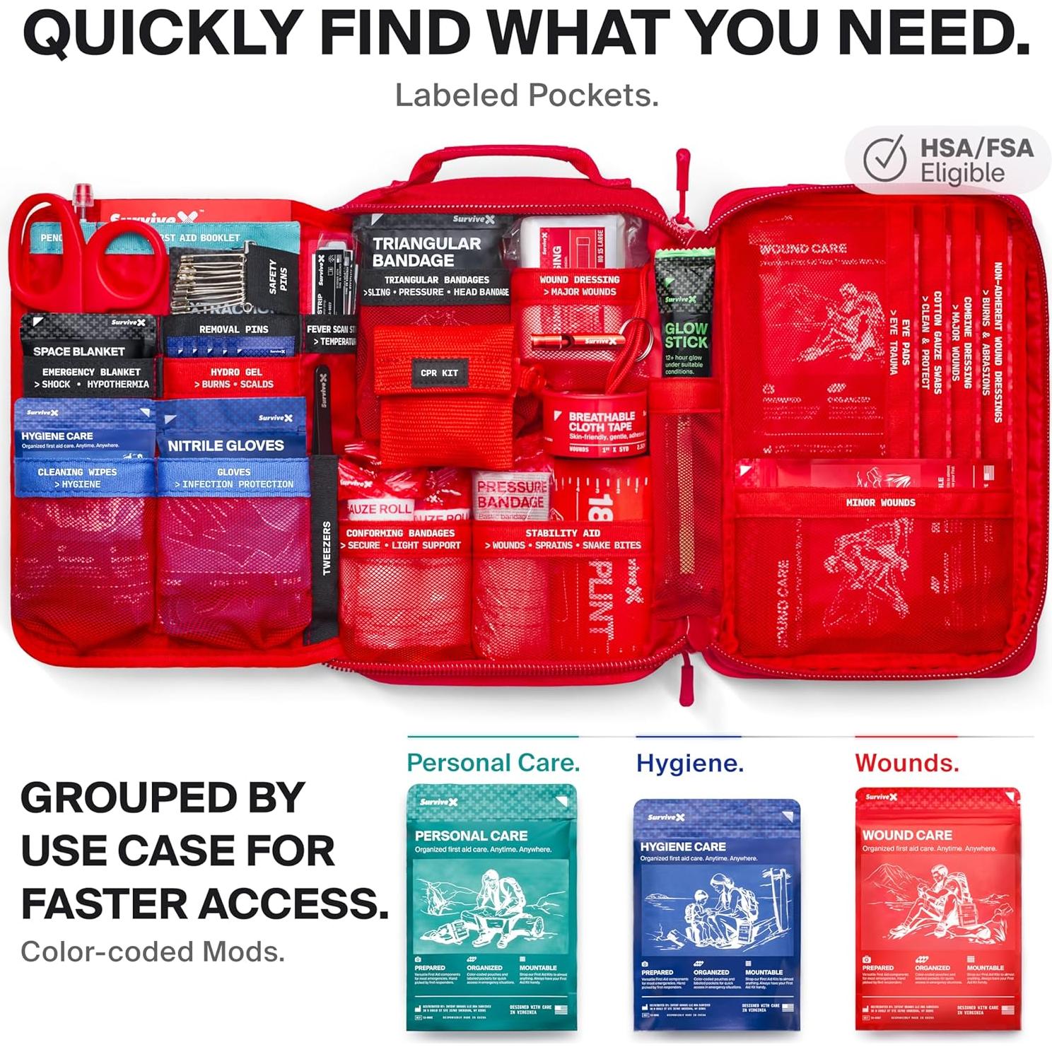 Kit de Primeros Auxilios Grande SurviveX - 1.26 kg, 18.5x17x26.4 cm