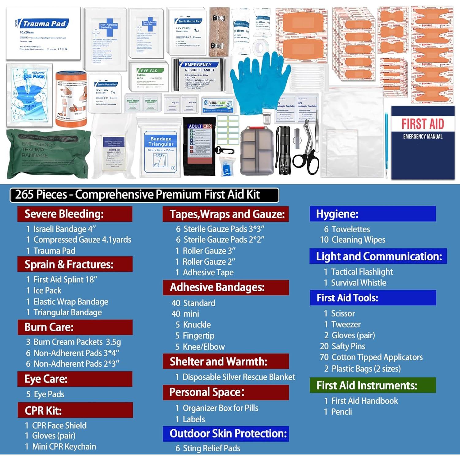 Kit de Primeros Auxilios Besst Survivor - 265 Piezas para Emergencias