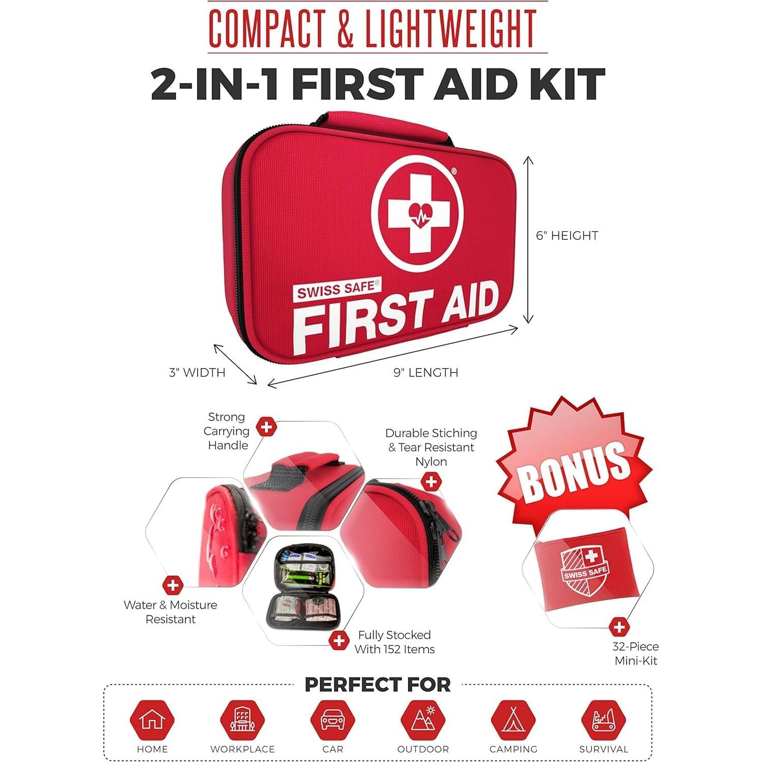 Kit de Primeros Auxilios Swiss Safe 152 Piezas para Emergencias
