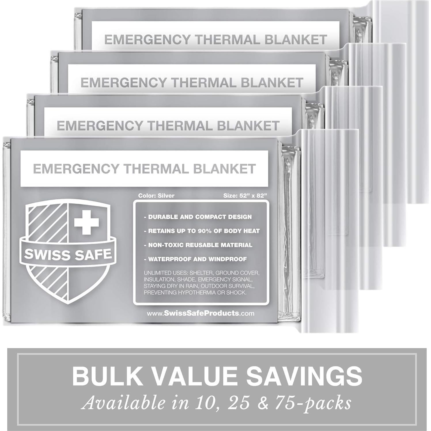 Mantas Térmicas de Emergencia XL Swiss Safe - Paquete de 25