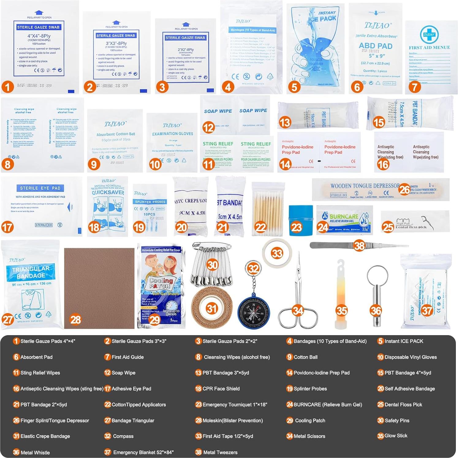 Kit de Primeros Auxilios 330 Piezas TLIEAO Compacto Impermeable