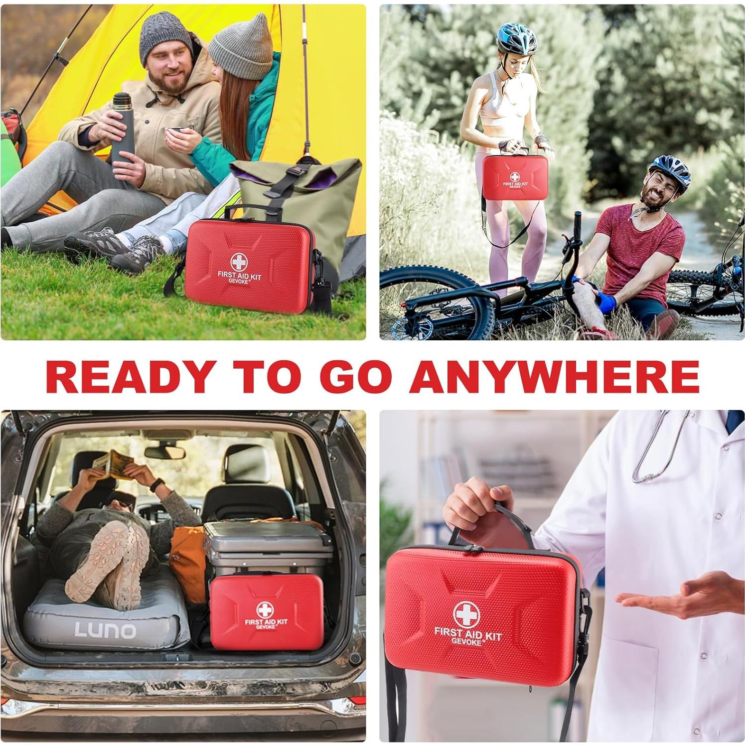 Kit de Primeros Auxilios GEVOKE 410 Piezas Impermeable Rojo