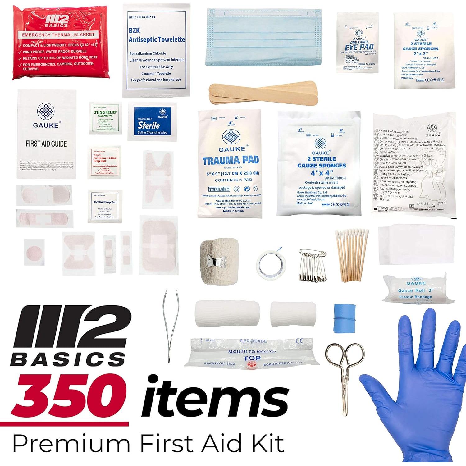 Kit de Primeros Auxilios M2 BASICS 350 Piezas - Hogar, Coche, Oficina
