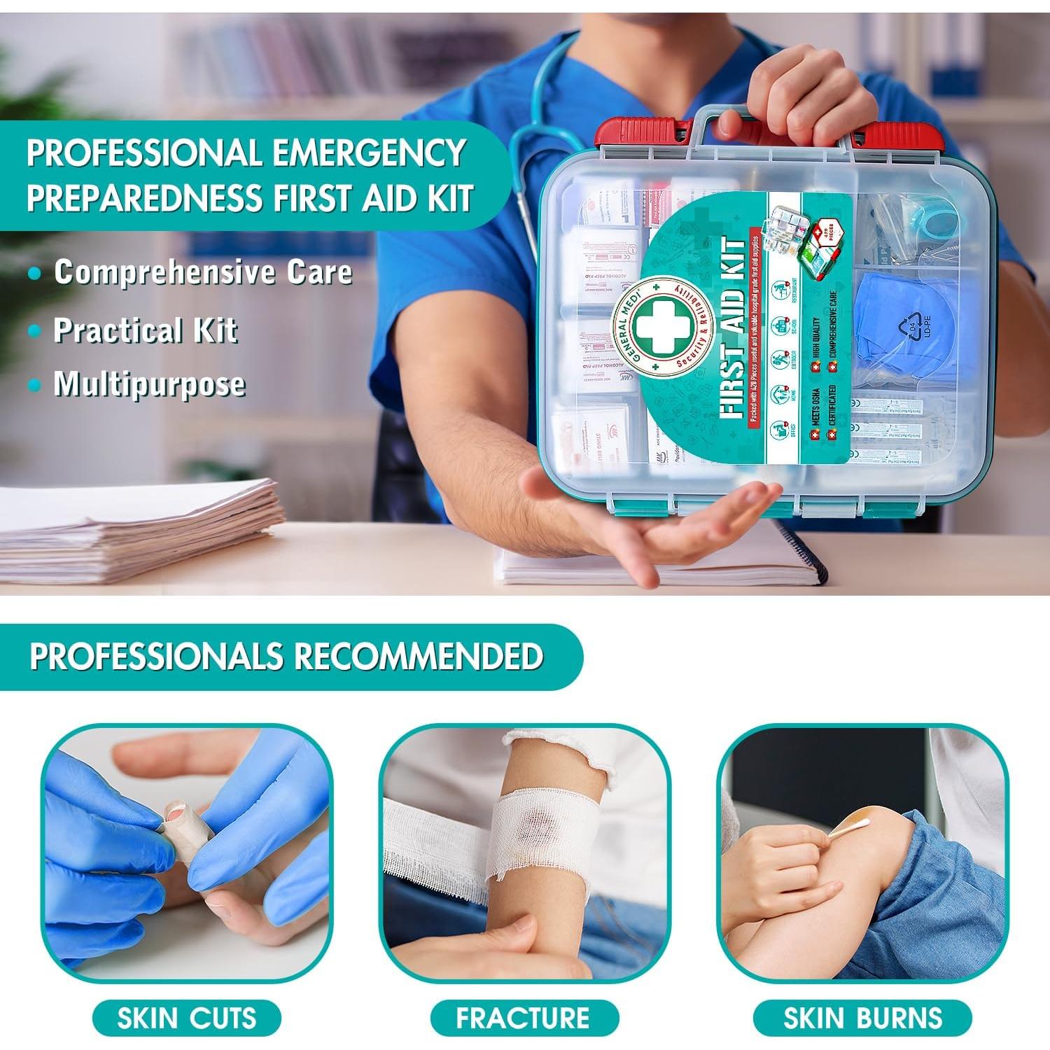 Kit de Primeros Auxilios General Medi 420 Piezas - Caja Dura