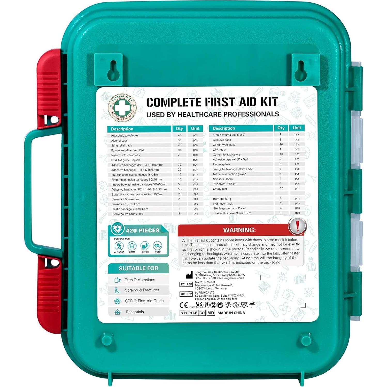 Kit de Primeros Auxilios General Medi 420 Piezas - Caja Dura