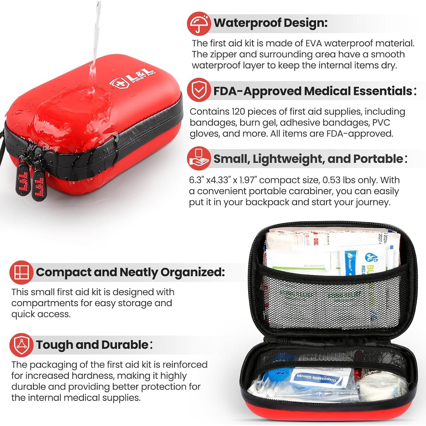 Kit de Primeros Auxilios L&L 120 Piezas Impermeable Rojo