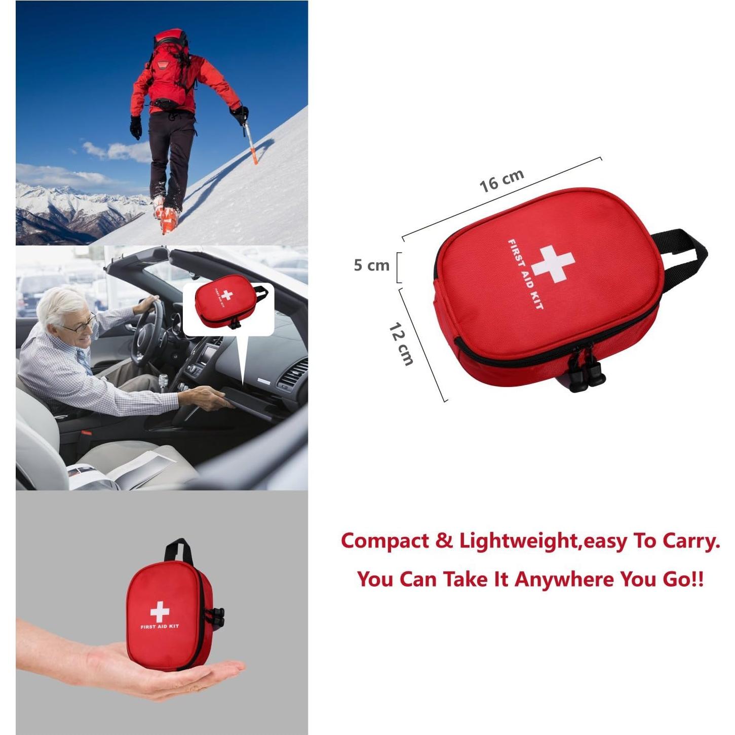 Kit de Primeros Auxilios Portátil Rojo 200g para Senderismo y Viajes