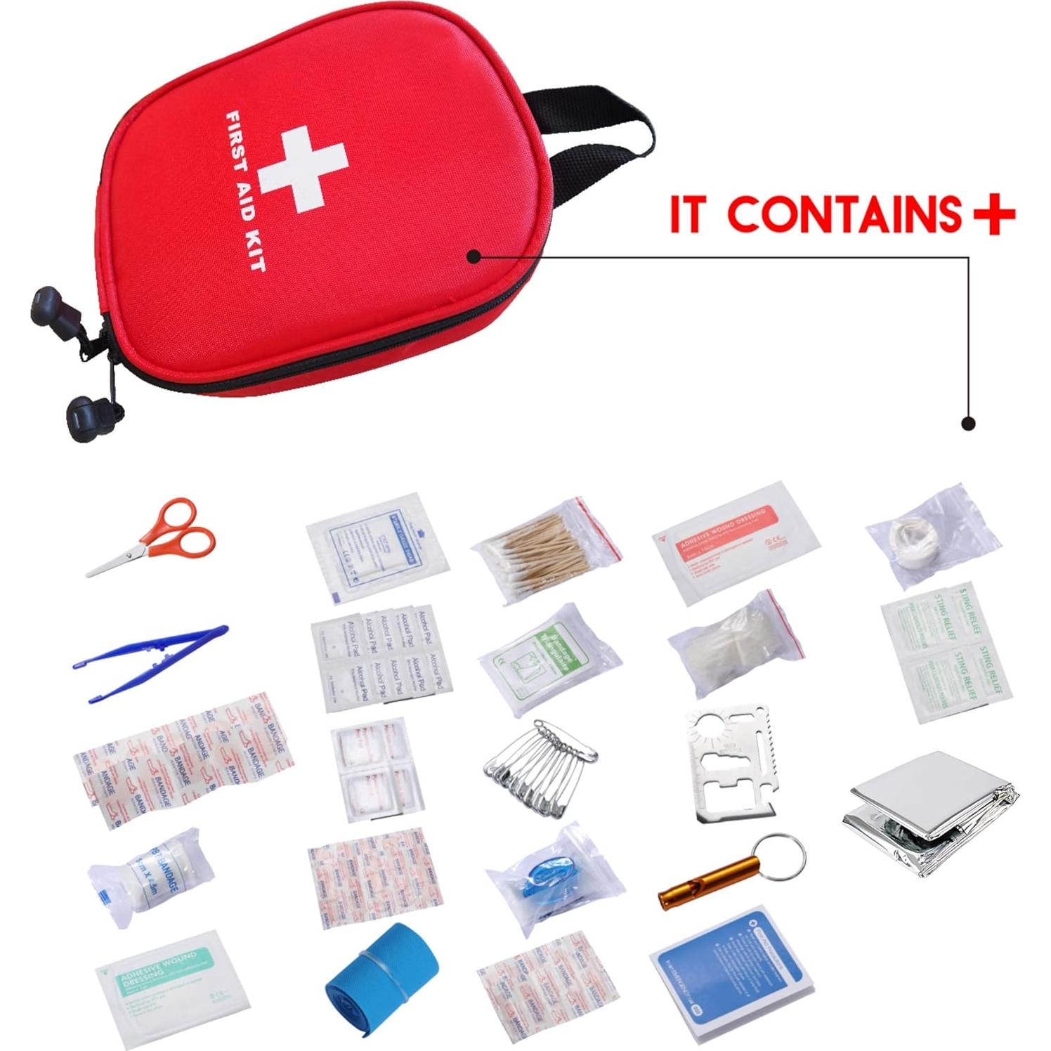 Kit de Primeros Auxilios Portátil Rojo 200g para Senderismo y Viajes