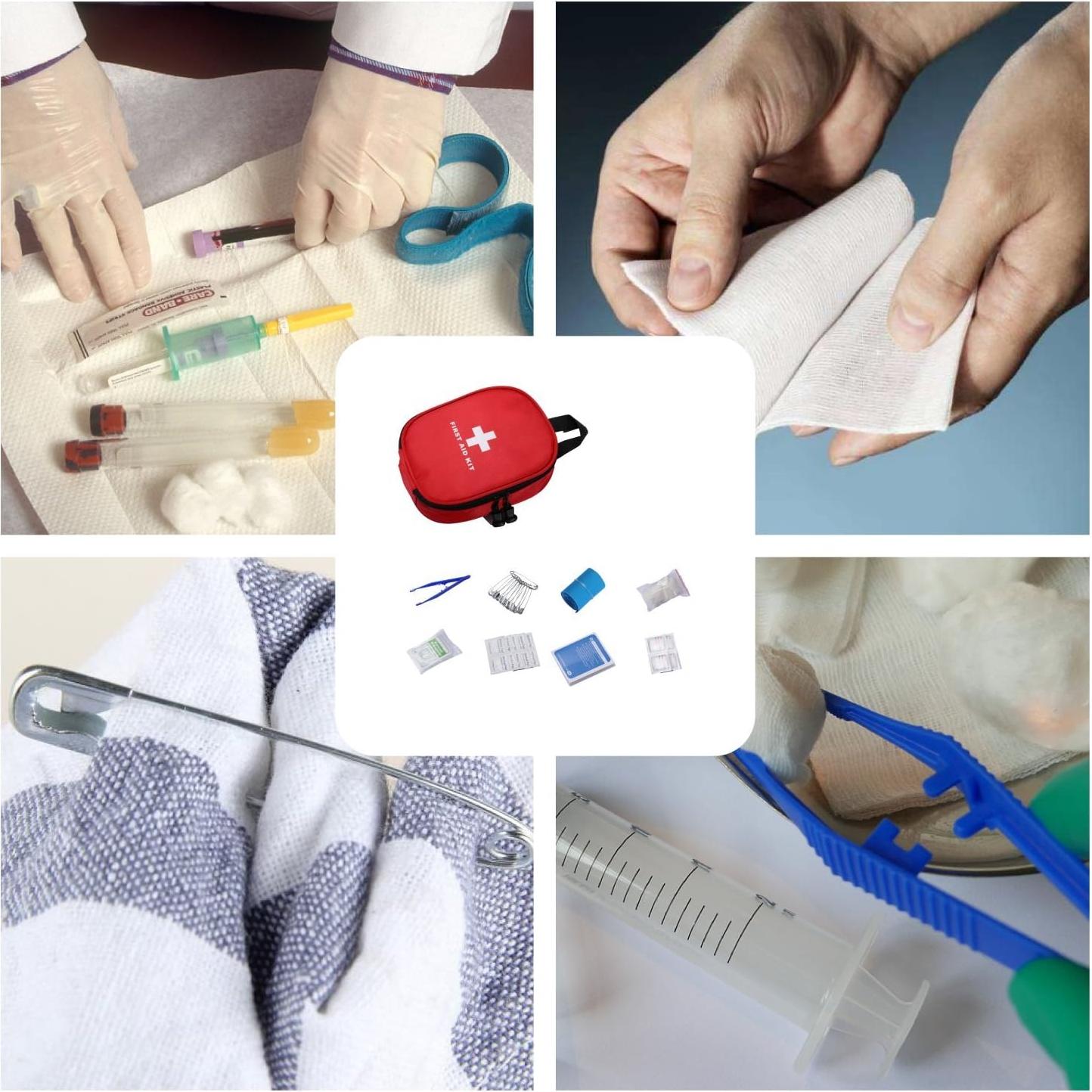 Kit de Primeros Auxilios Portátil Rojo 200g para Senderismo y Viajes