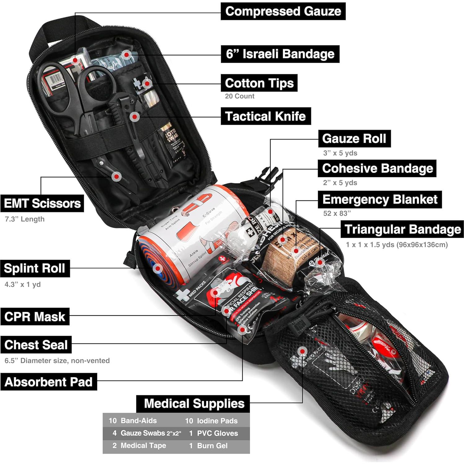 Kit de Primeros Auxilios Táctico THRIAID IFAK Negro 60 Piezas