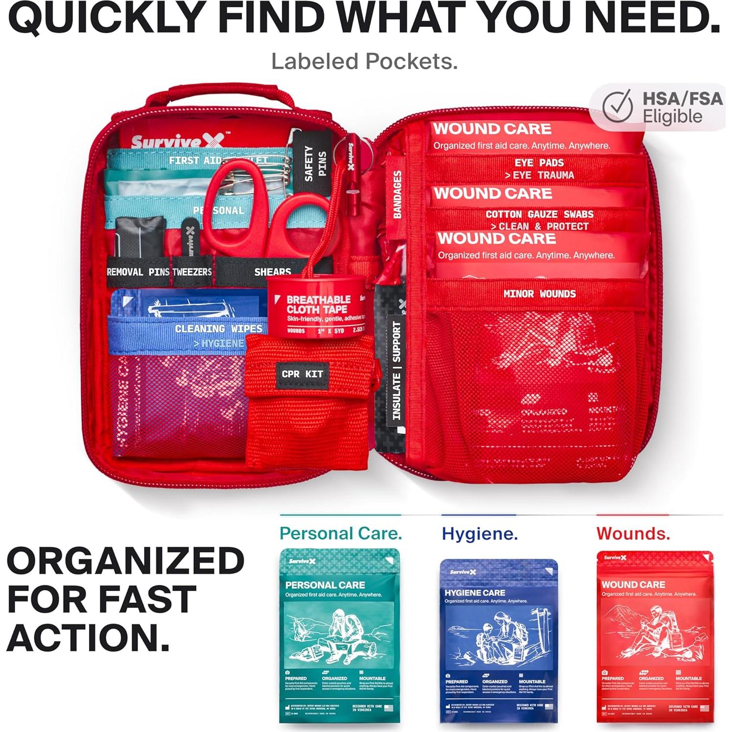 Kit de Primeros Auxilios Compacto SurviveX - 14x9.5x18.5cm