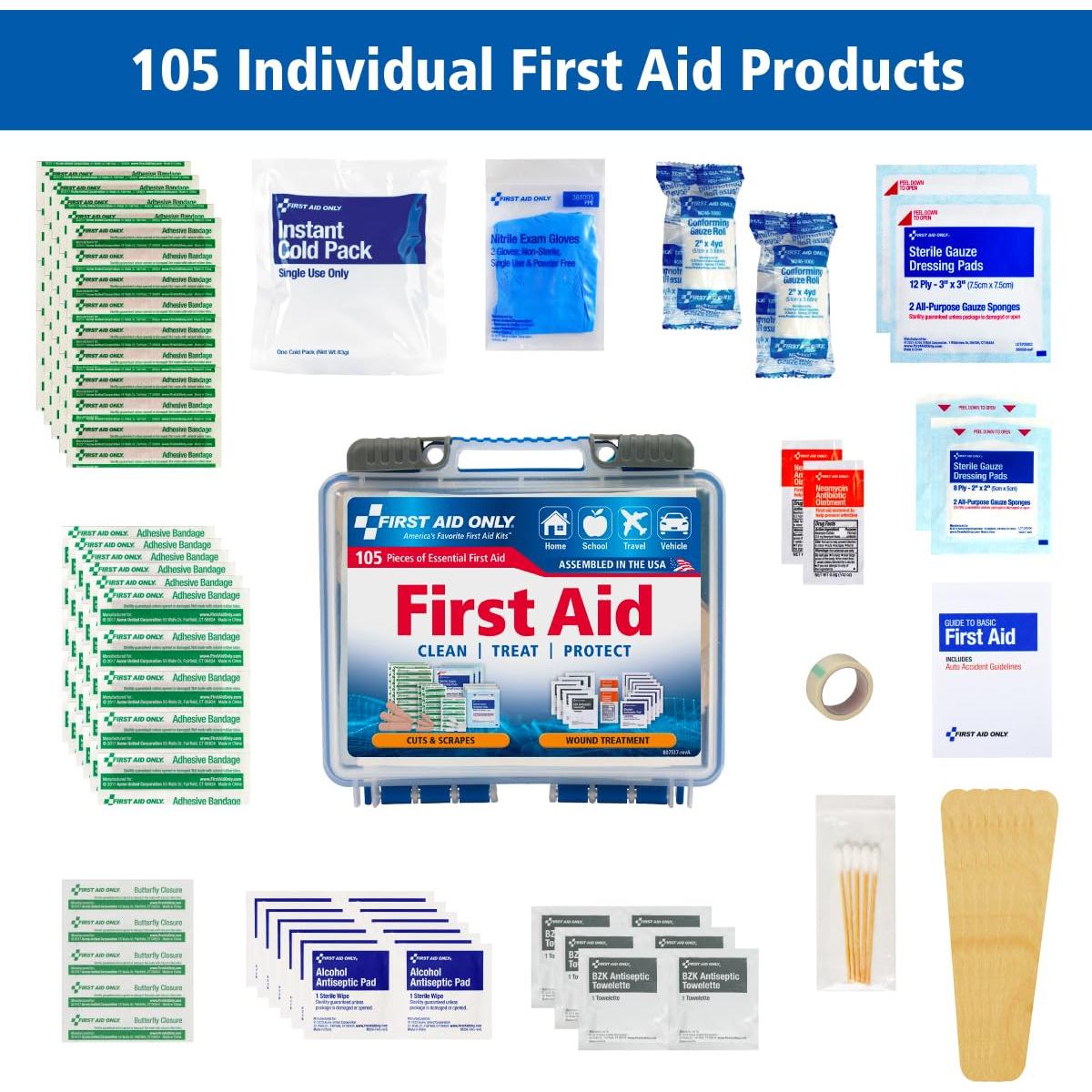 Kit de Primeros Auxilios Pac-Kit 91249, 105 Piezas para Hogar y Viajes