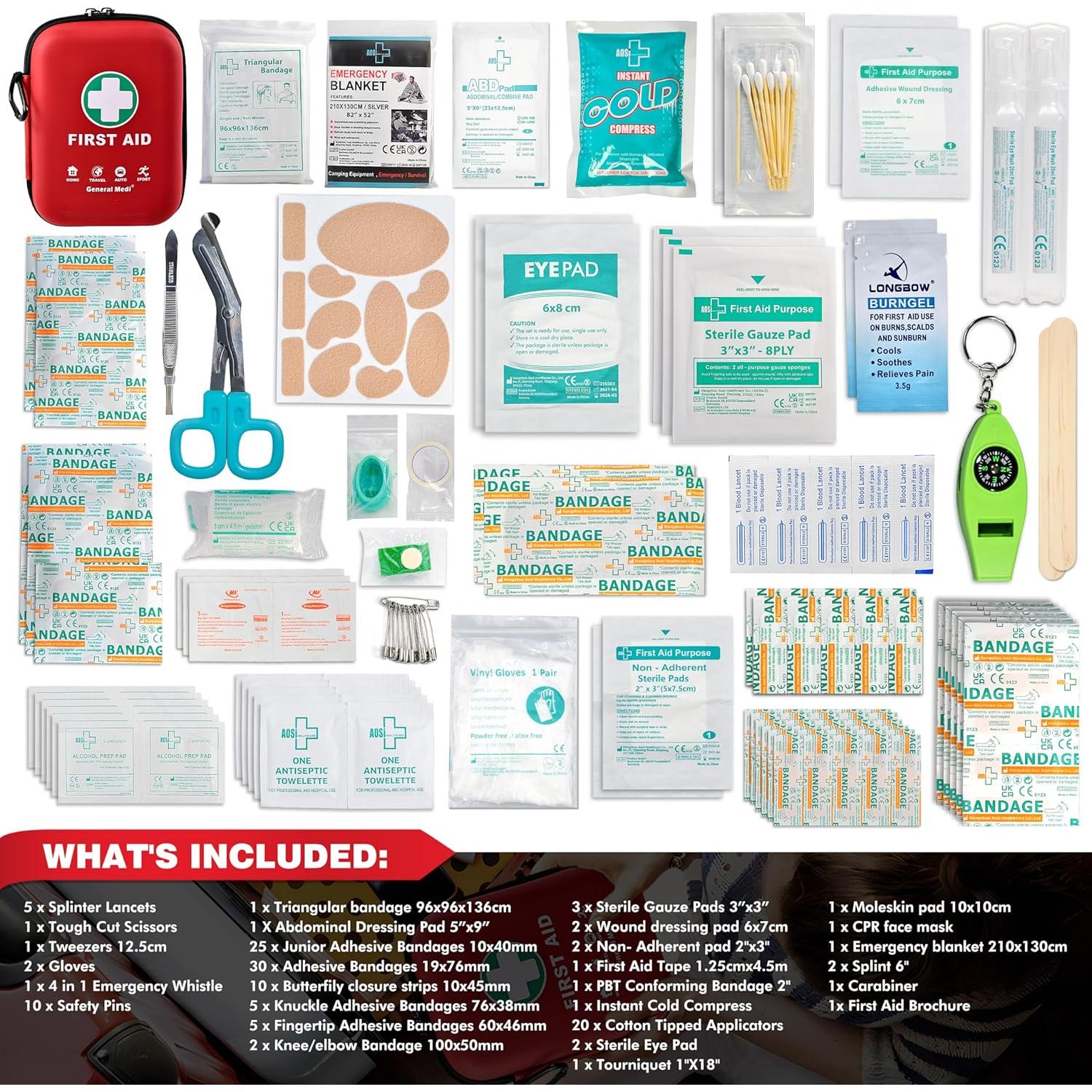 Kit de Primeros Auxilios General Medi - 170 Piezas - Rojo