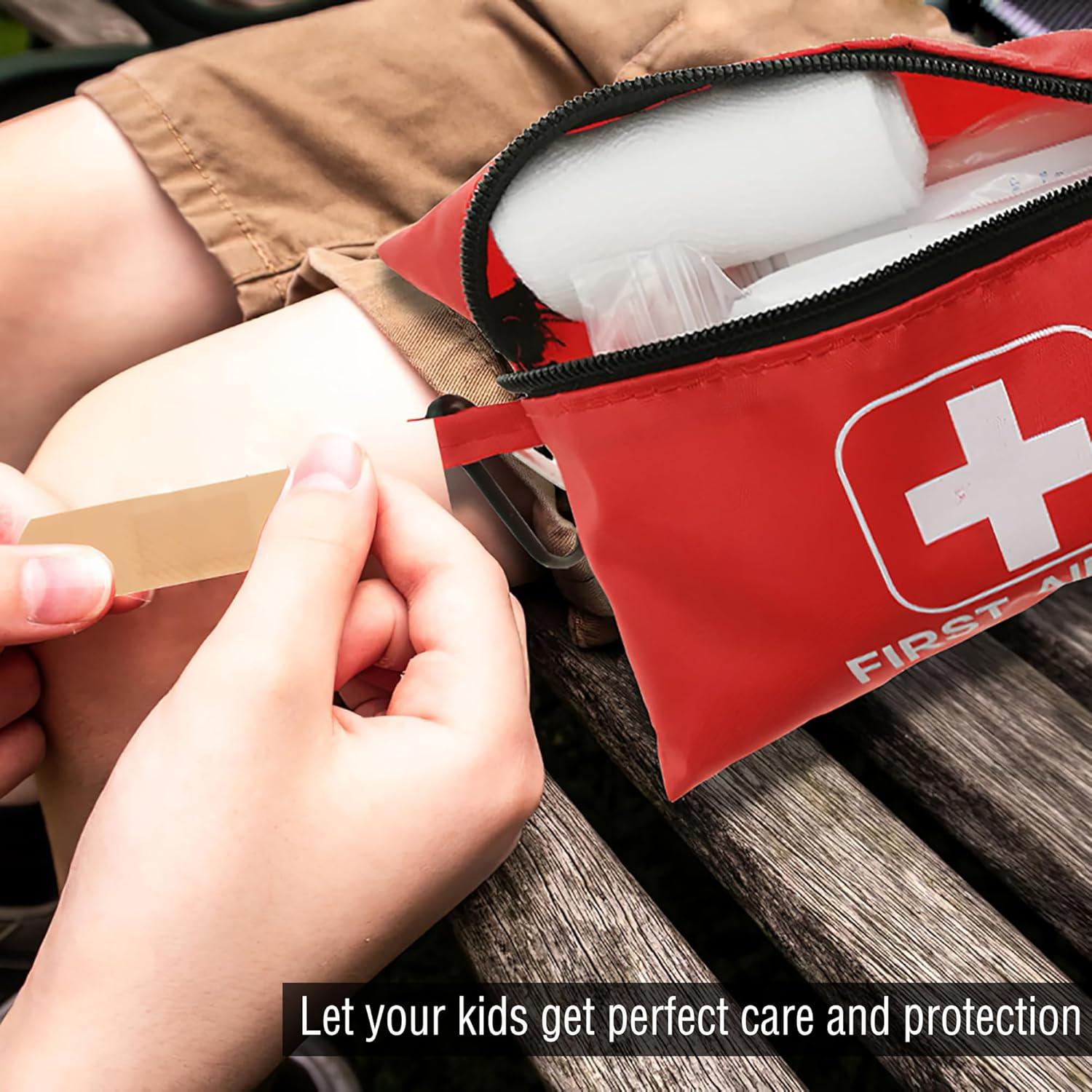 Small Emergency First Aid Kit Including 166 Pieces of Supplies to Clean, Treat, and Protect Minor Injuries for Outdoors, Camping, Auto, Home, and Workplace